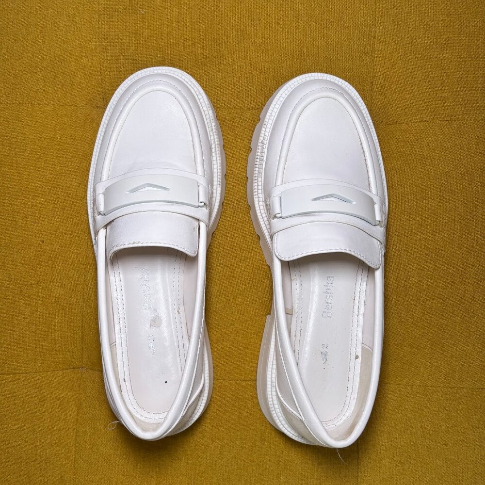 Bershka Women’s White Chunky Square-Toe Loafers Slip-On Platform Casual Shoes - Picture 5 of 5